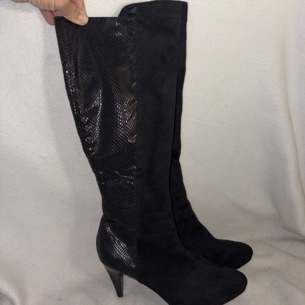 snakeskin Suede Knee High Heel boots Sexy Boots 7.5 M Tonia Impo Stretch Club